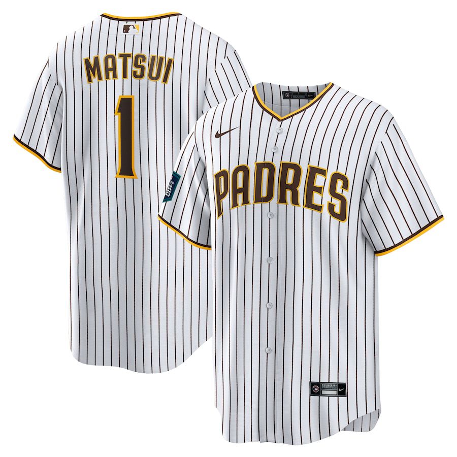 Men San Diego Padres #1 Yuki Matsui Nike White 2024 MLB World Tour Seoul Series Home Replica Player Jersey